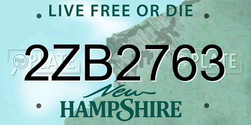 2ZB2763 New Hampshire License Plate