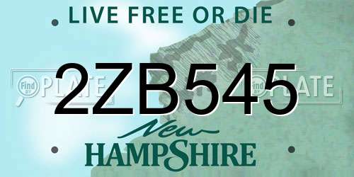 2ZB545 New Hampshire License Plate
