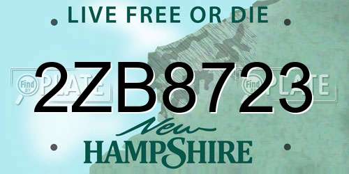 2ZB8723 New Hampshire License Plate