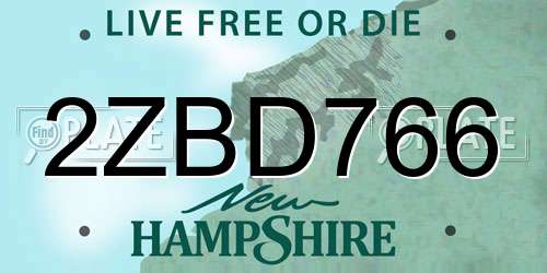 2ZBD766 New Hampshire License Plate