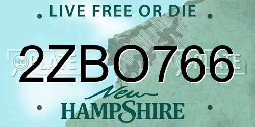 2ZBO766 New Hampshire License Plate