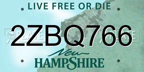 2ZBQ766 New Hampshire License Plate