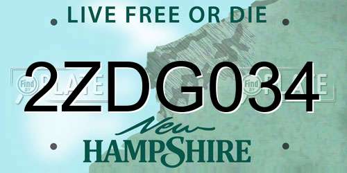 2ZDG034 New Hampshire License Plate