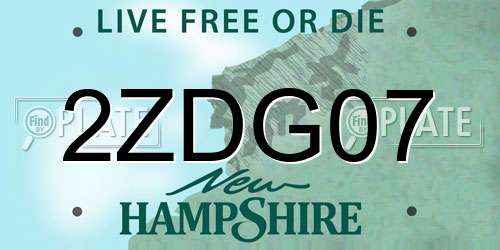 2ZDG07 New Hampshire License Plate