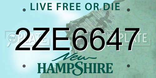 2ZE6647 New Hampshire License Plate