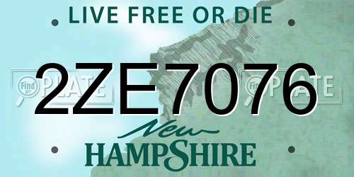 2ZE7076 New Hampshire License Plate