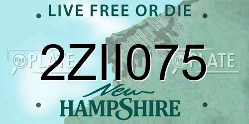 2ZII075 New Hampshire License Plate