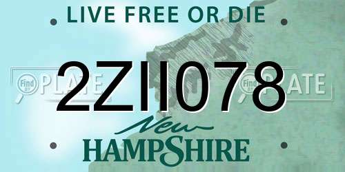 2ZII078 New Hampshire License Plate