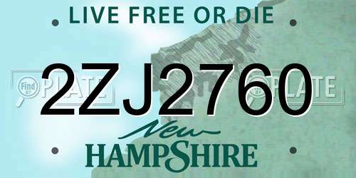 2ZJ2760 New Hampshire License Plate