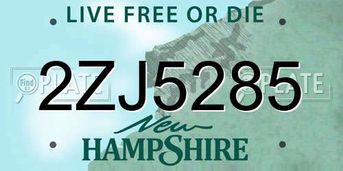 2ZJ5285 New Hampshire License Plate