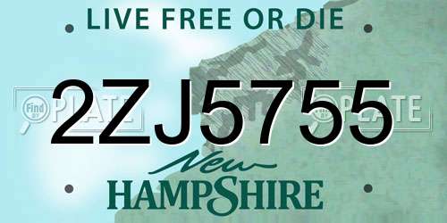 2ZJ5755 New Hampshire License Plate