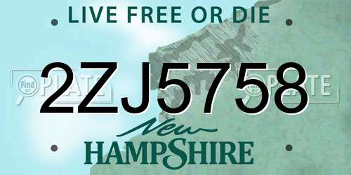 2ZJ5758 New Hampshire License Plate