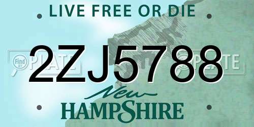 2ZJ5788 New Hampshire License Plate