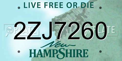 2ZJ7260 New Hampshire License Plate