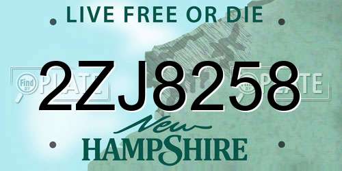 2ZJ8258 New Hampshire License Plate