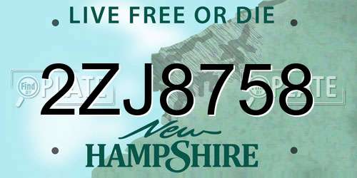 2ZJ8758 New Hampshire License Plate