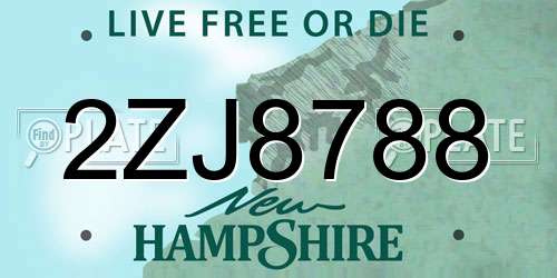 2ZJ8788 New Hampshire License Plate
