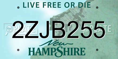 2ZJB255 New Hampshire License Plate