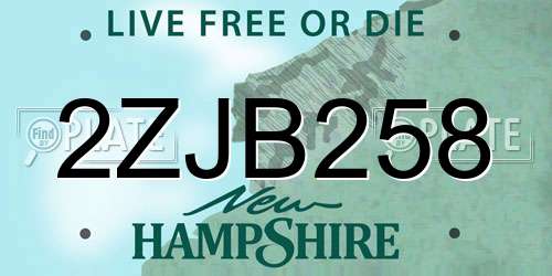 2ZJB258 New Hampshire License Plate