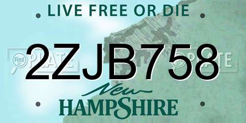2ZJB758 New Hampshire License Plate