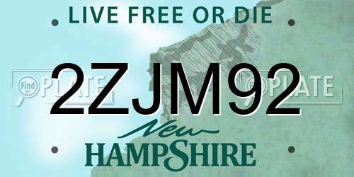 2ZJM92 New Hampshire License Plate