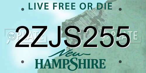 2ZJS255 New Hampshire License Plate