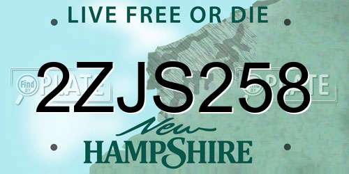2ZJS258 New Hampshire License Plate