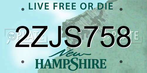 2ZJS758 New Hampshire License Plate