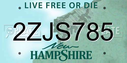 2ZJS785 New Hampshire License Plate