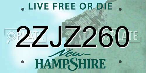 2ZJZ260 New Hampshire License Plate