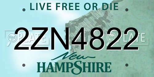 2ZN4822 New Hampshire License Plate