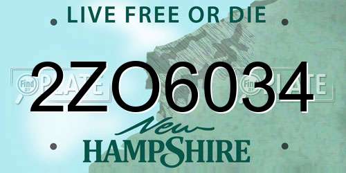 2ZO6034 New Hampshire License Plate