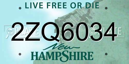 2ZQ6034 New Hampshire License Plate