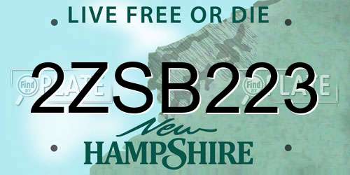 2ZSB223 New Hampshire License Plate