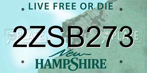 2ZSB273 New Hampshire License Plate