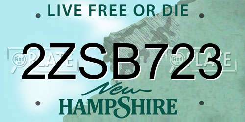 2ZSB723 New Hampshire License Plate