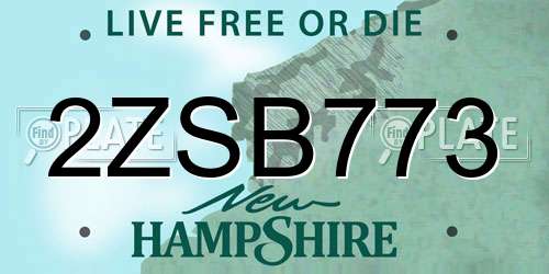 2ZSB773 New Hampshire License Plate