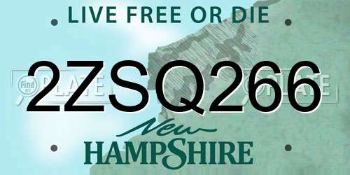 2ZSQ266 New Hampshire License Plate