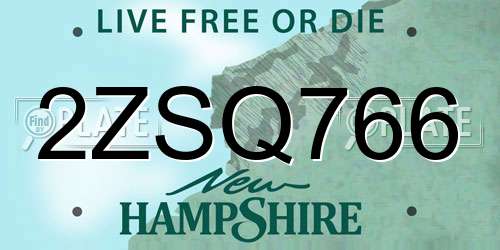 2ZSQ766 New Hampshire License Plate
