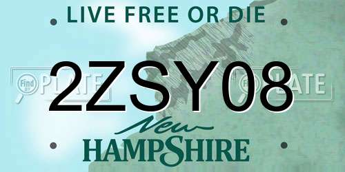 2ZSY08 New Hampshire License Plate