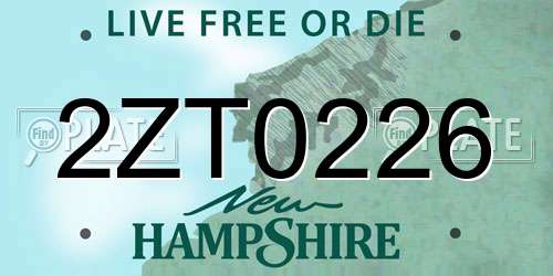 2ZT0226 New Hampshire License Plate