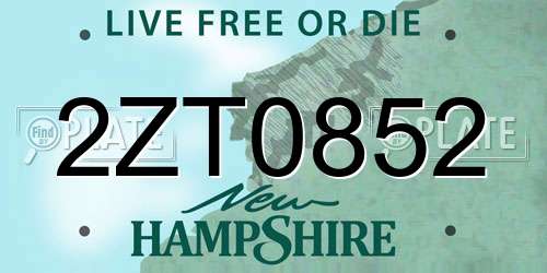 2ZT0852 New Hampshire License Plate
