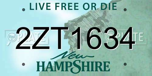 2ZT1634 New Hampshire License Plate