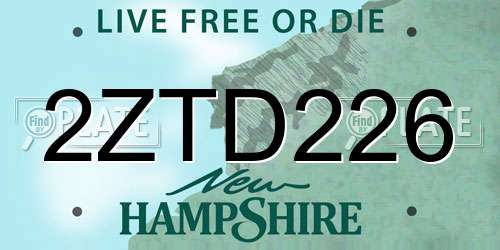 2ZTD226 New Hampshire License Plate