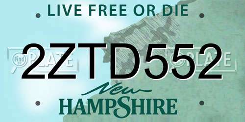 2ZTD552 New Hampshire License Plate