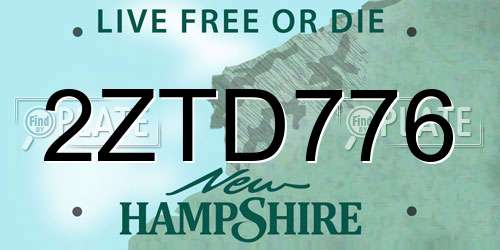 2ZTD776 New Hampshire License Plate