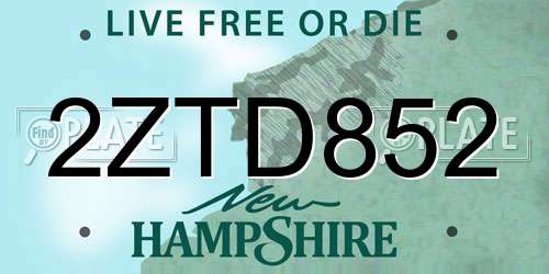 2ZTD852 New Hampshire License Plate
