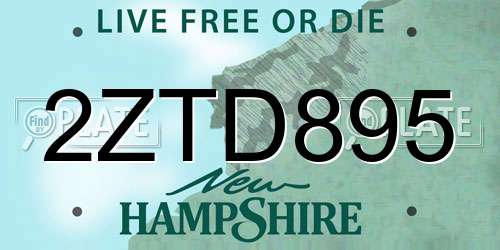 2ZTD895 New Hampshire License Plate