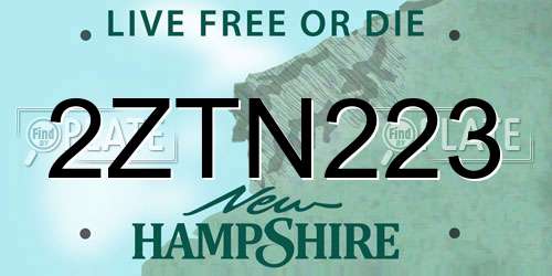 2ZTN223 New Hampshire License Plate