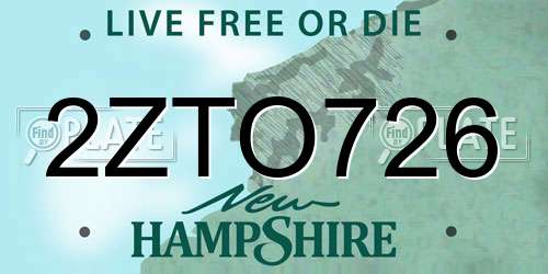 2ZTO726 New Hampshire License Plate
